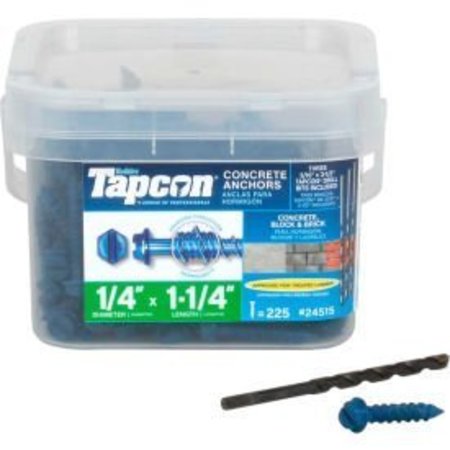 Itw Brands TAPCON Concrete Screw, 1/4" Dia., Hex, 1 1/4 in L, Blue Climaseal 24515